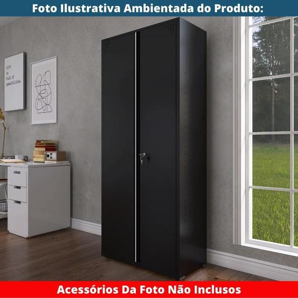 Imagem de Armário Alto 2 portas Pandin 90 cm (Largura) Inmetro Estrutura e Portas Aço Preto c/ Chave