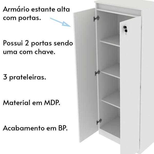 Imagem de Armário Alto com Tranca para Escritório Home Office ME4151 MDP Branco G69 - Gran Belo