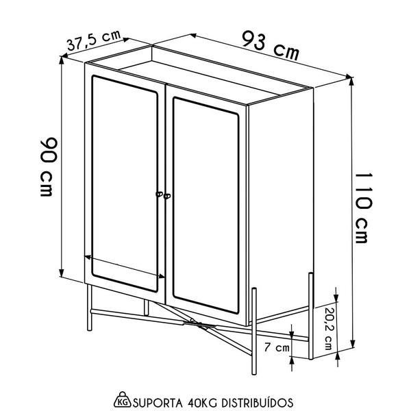 Imagem de Armário Aparador Bar 2 Portas Pé Metal Arlo A10 Nero/Dourado - Mpozenato