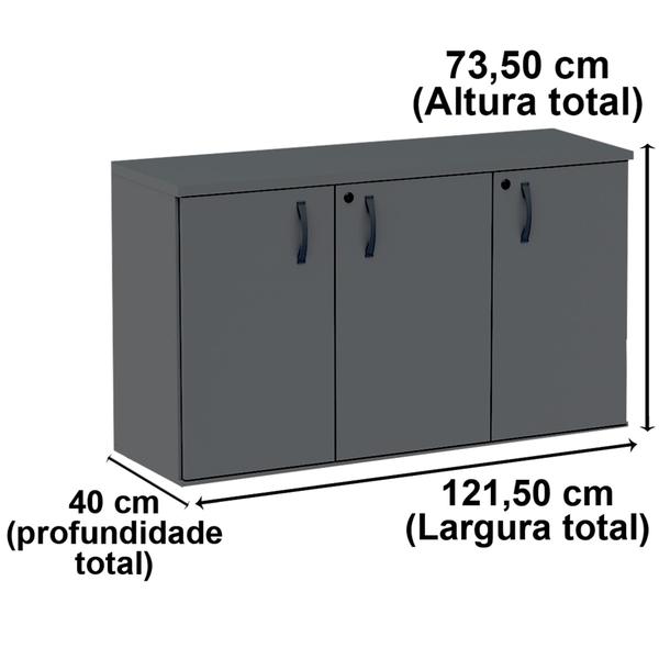 Imagem de Armário Baixo Credenza PE25 Pandin 121,50 cm (largura) em MDP Cor Cinza e Preto com Três Portas