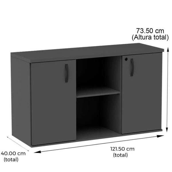 Imagem de Armário Baixo Credenza PE25 Pandin 121,50 cm (largura) em MDP Cor Liso Preto com Duas portas