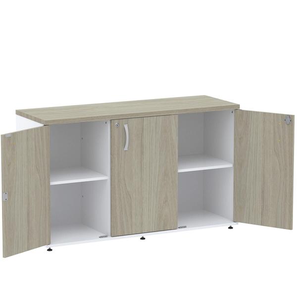 Imagem de Armário Baixo Credenza PE25 Pandin 121,50 cm (largura) em MDP Cor Nogueira CasaBlanca e Branco com Três Portas