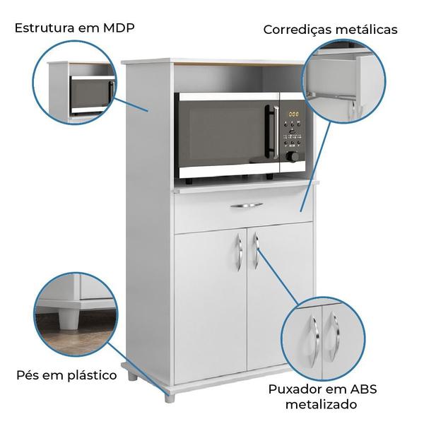 Imagem de Armário Balcão Para Cozinha Multiuso Notável NT 3070 2 Portas 1 Gaveta Branco