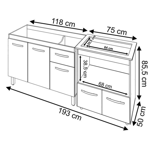 Imagem de Armário Bancada Módulo Móvel Mesa Gabinete pia 120 cm e Balcão Cooktop 5 Bocas Forno Elétrico Branco