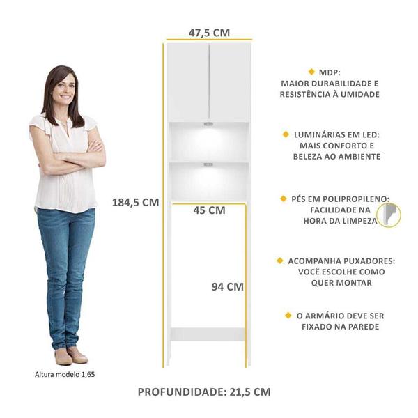 Imagem de Armário Banheiro com 2 Leds para Vaso Sanitário e 2 portas Multimóveis Branco