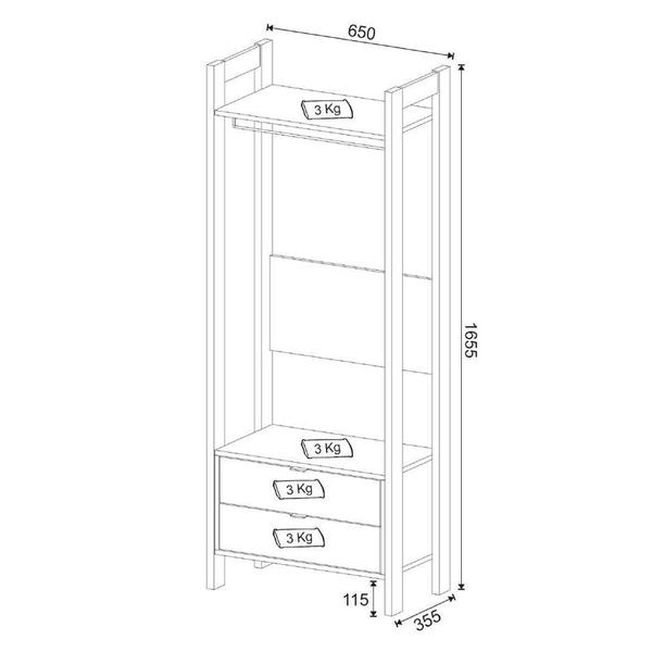 Imagem de Armário Closet Guarda Roupa 2 Gavetas Cabideiro Branco Nogal