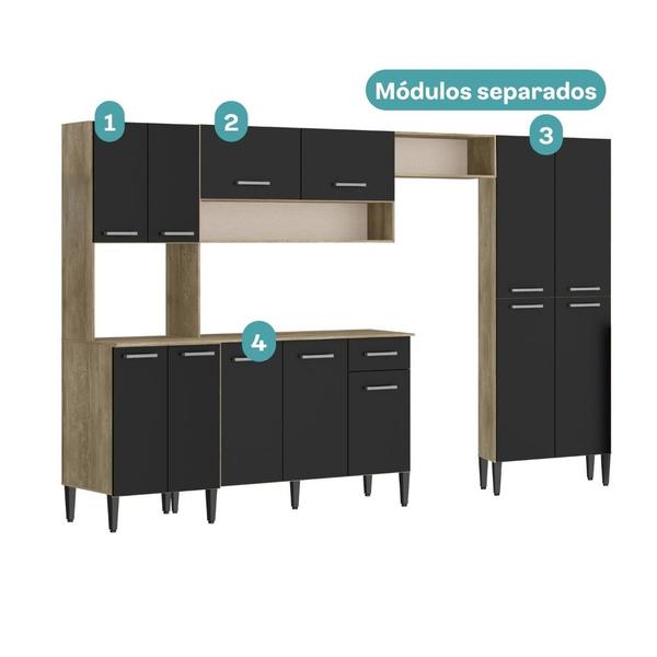 Armário Cozinha Completa Arizona Plus Carvalho com Preto Carraro