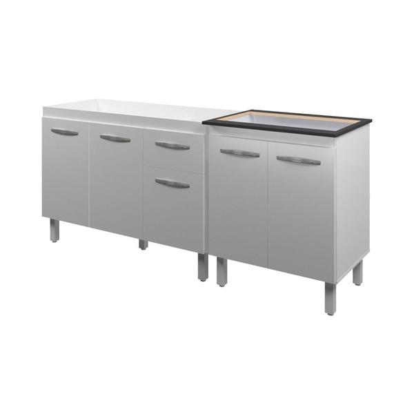 Imagem de Armário Cozinha Gabinete pia de 120 cm com Balcão Cooktop 5 bocas Branco