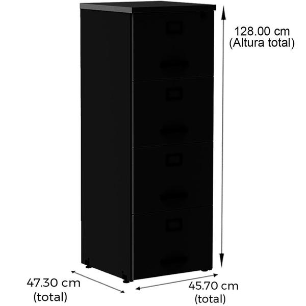 Imagem de Armário de Arquivo Oficio PE25 Pandin 45,70 cm (largura) em MDP Cor Liso Cinza e Preto 4 Gavetas