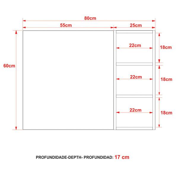 Imagem de Armário de Banheiro 1 Porta 3 Prateleiras Amêndoa Bn3602 - Tecno Mobili