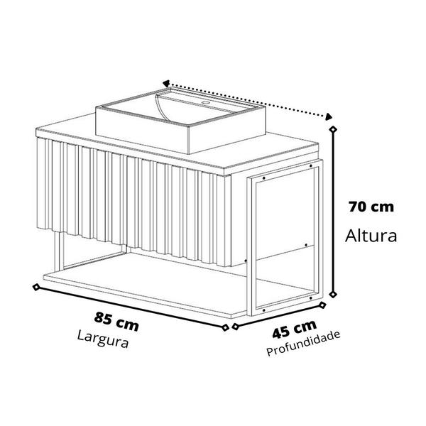 Imagem de Armário De Banheiro 100% MDF 80cm Metalon Com Cuba Havai Mgm Móveis Titanio 