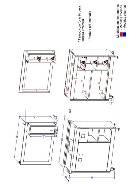 Imagem de Armário de Banheiro 3 Portas com Cuba e Espelheira C0082507