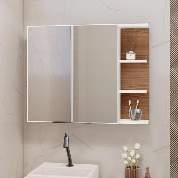 Imagem de Armário de Banheiro com Espelho Zaya 2 PT Branco e Madeirado