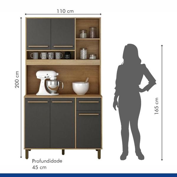 Imagem de Armário de Cozinha 5 Portas 1 Gaveta e Nichos Ametista Cinamomo e Grafite