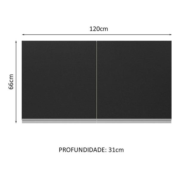 Imagem de Armário de Cozinha Aéreo 100% MDF 120 cm 2 Portas Branco/Preto Acordes Madesa