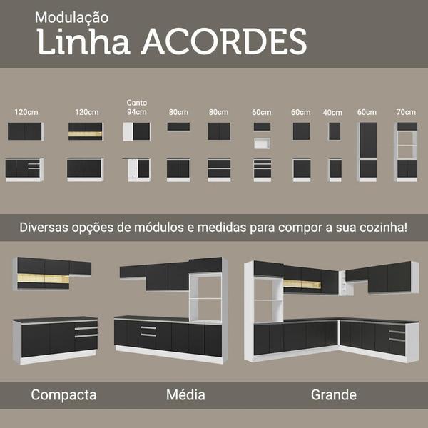 Imagem de Armário de Cozinha Aéreo 100% MDF 120 cm 2 Portas Branco/Preto Acordes Madesa