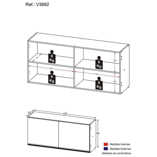 Imagem de Armário de Cozinha Aéreo 120cm 2 Portas Veneza Multimóveis V3682