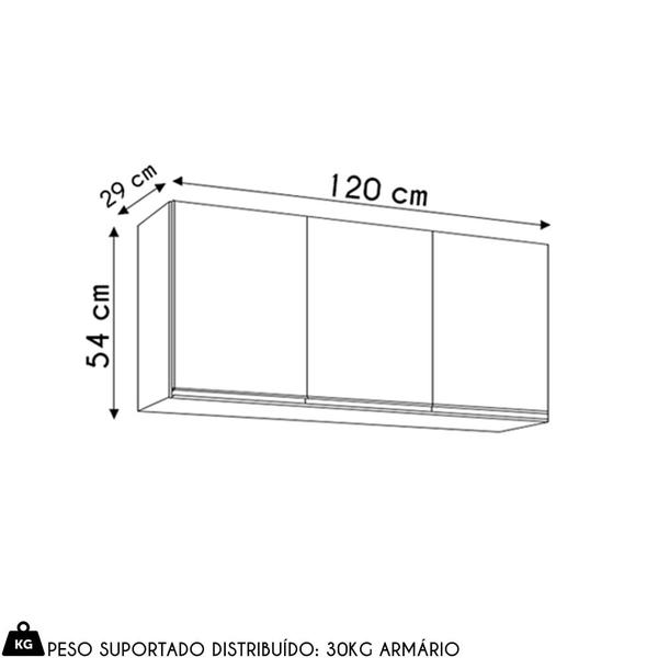 Imagem de Armário de Cozinha Aéreo 120cm 3 Portas Virgínia Cinza Claro - Lumil