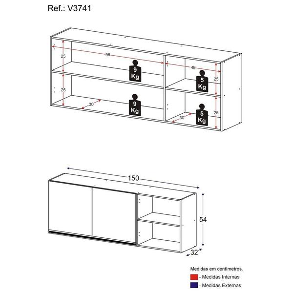 Imagem de Armário de Cozinha Aéreo 150cm 2 Portas Veneza Multimóveis V3741