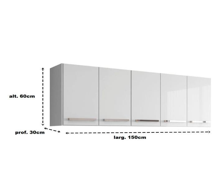 Imagem de Armario De Cozinha Aereo 5 Portas Branco Santorini Brienza Movelaria