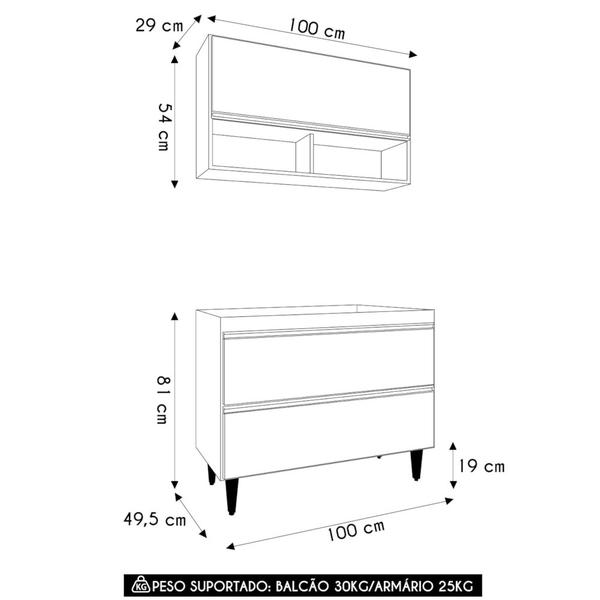 Imagem de Armário de Cozinha Com Nichos CP01 Para Pia 100cm M24 Preto - Mpozenato