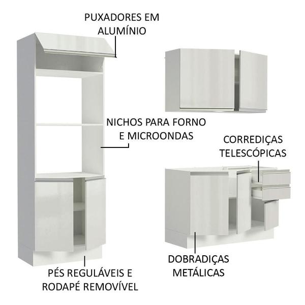 Imagem de Armário de Cozinha Compacta 100% MDF 190cm Portas Branco Brilho Acordes Madesa 01