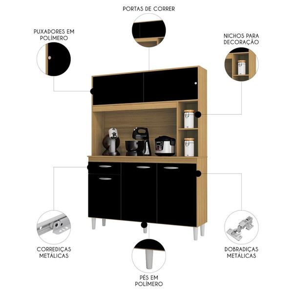 Imagem de Armário de Cozinha Compacta 120cm Parisi P11 Damasco/Preto - Mpozenato