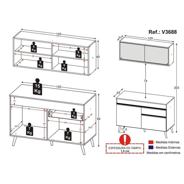 Imagem de Armário de Cozinha Compacta 120cm Veneza Multimóveis V3688