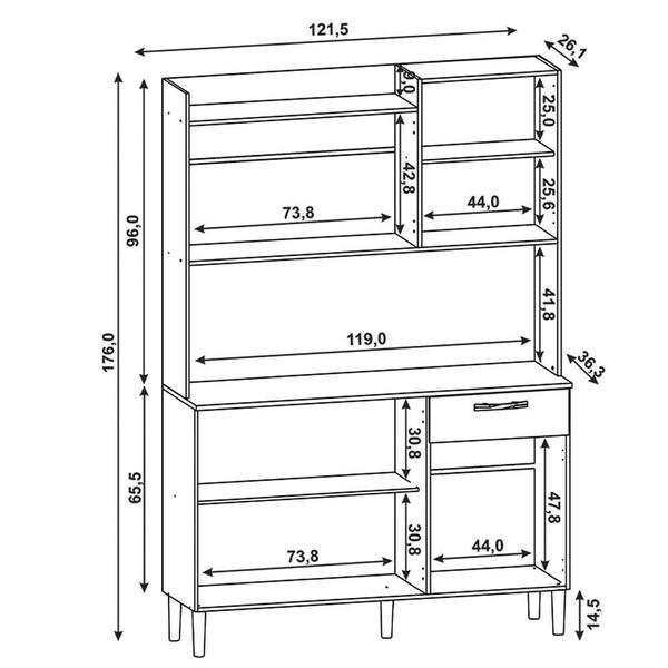 Imagem de Armário de Cozinha Compacta 121cm Pádua K02 Freijó/Real - Mpozenato