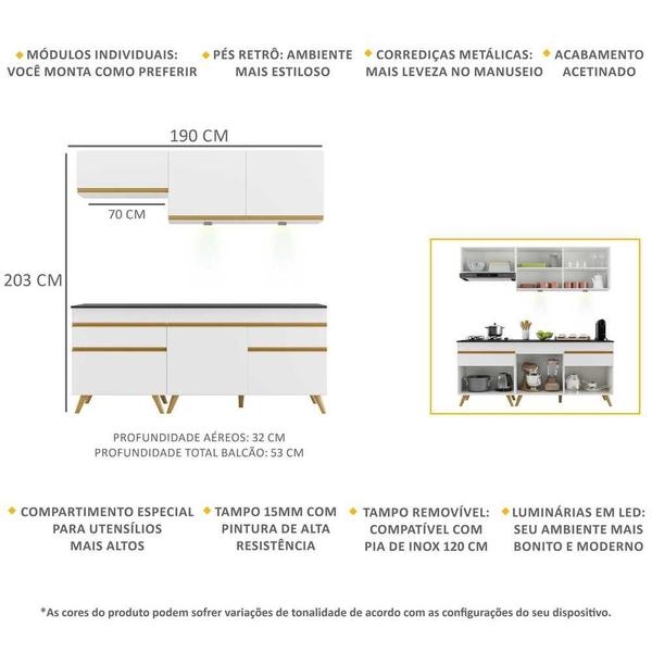 Imagem de Armário de Cozinha Compacta 190cm com Leds Veneza Up Multimóveis V2030