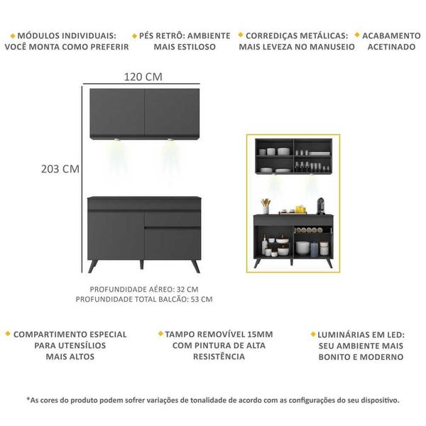 Imagem de Armário de Cozinha Compacta 2 peças com Leds MP2012.895 Veneza Up Multimóveis Preto