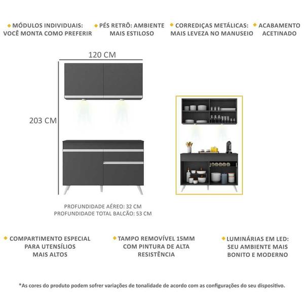 Imagem de Armário de Cozinha Compacta 2 peças com Leds MP2012.898 Veneza Up Multimóveis Preto