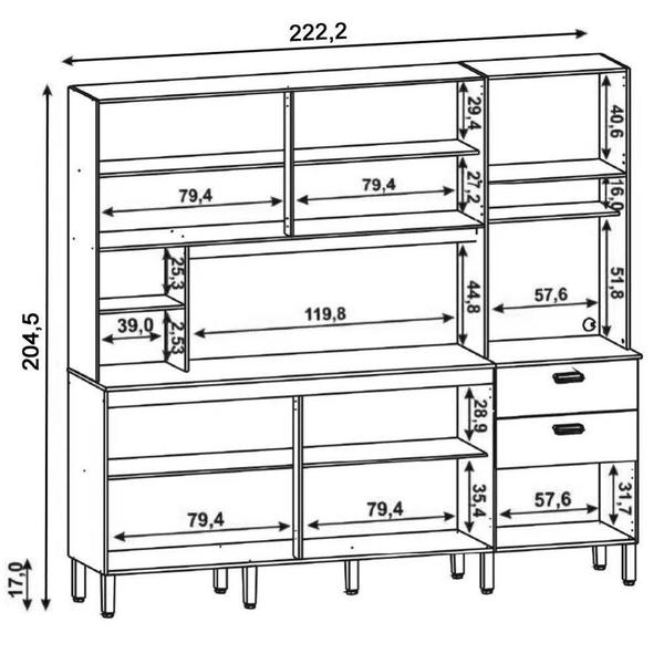 Imagem de Armário De Cozinha Compacta 222cm Intesa K02 Freijó/vanilla - Mpozenato