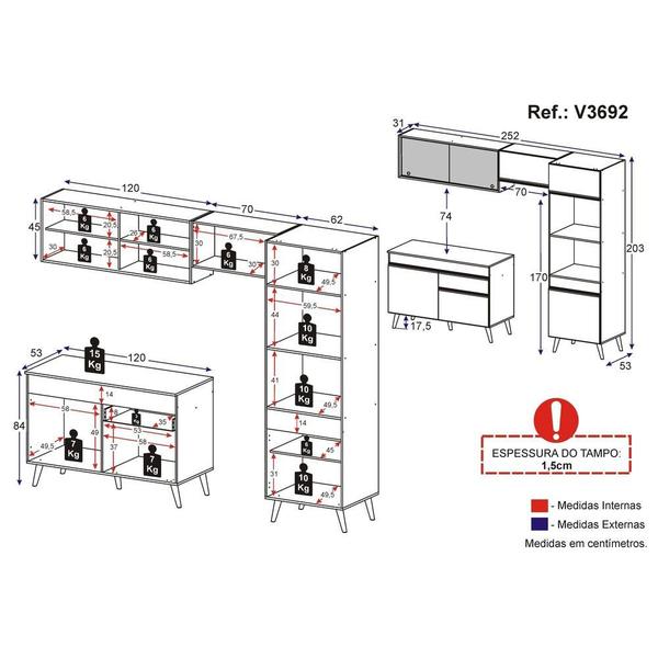 Imagem de Armário de Cozinha Compacta 252cm Veneza Multimóveis V3692