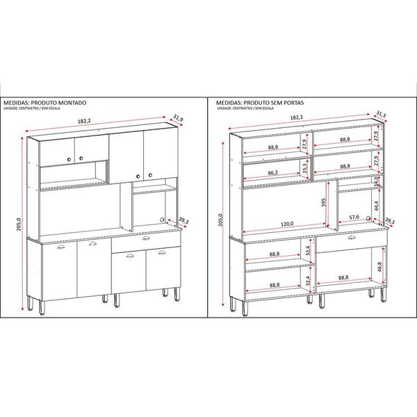 Imagem de Armário de Cozinha Compacta 8 Portas e 1 Gaveta 182cm Seul Freijó/Supremo - Pallazio