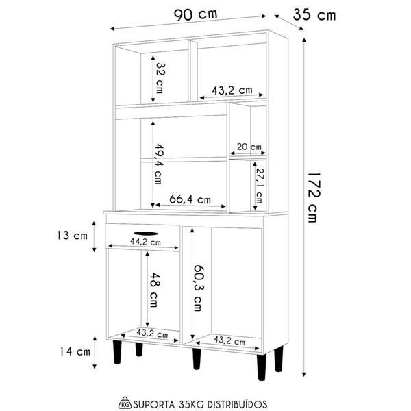 Imagem de Armário de Cozinha Compacta 90cm Parisi P11 Damasco/Off White - Mpozenato