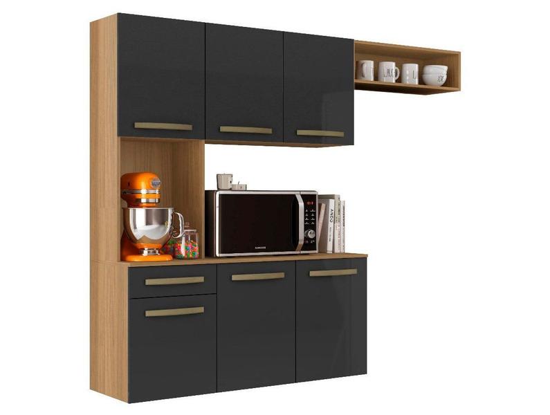 Armário de Cozinha Compacta Aramóveis Carol com Balcão 6 Portas 1 Gaveta