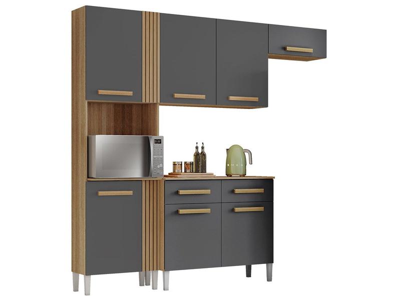 Armário de Cozinha Compacta Aramóveis Juma com Balcão 7 Portas 2 Gavetas Armário de Cozinha Compacta Aramóveis Juma com Balcão 7 Portas 2 Gavetas