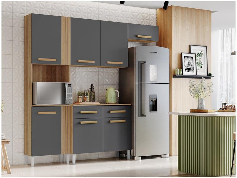 Armário de Cozinha Compacta Aramóveis Juma com Balcão 7 Portas 2 Gavetas