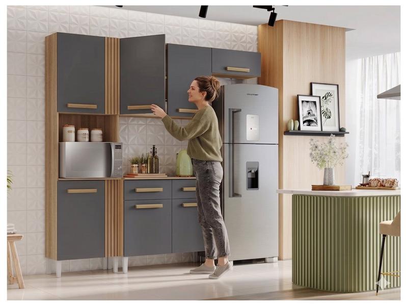 Armário de Cozinha Compacta Aramóveis Juma com Balcão 7 Portas 2
