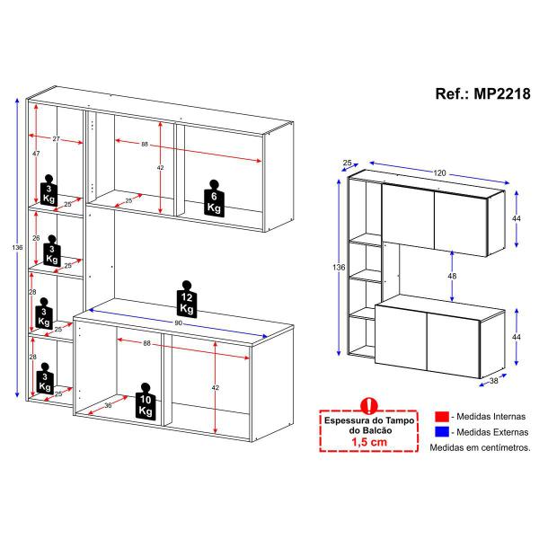 Imagem de Armário de Cozinha Compacta com Balcão Linea Fit 4 Portas Multimóveis MP2218