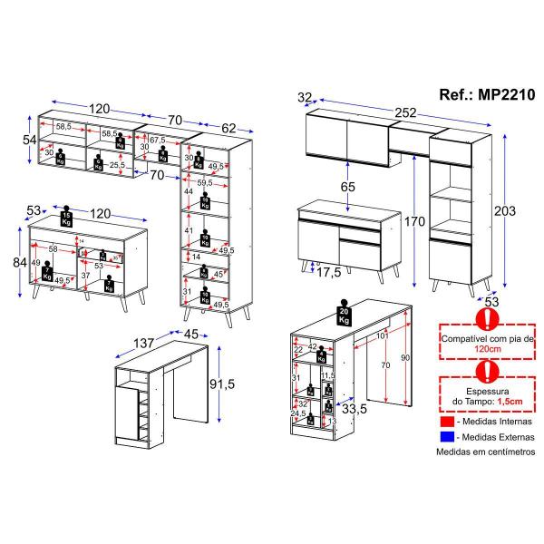 Imagem de Armário de Cozinha Compacta com Mesa/Bancada Veneza Multimóveis MP2210