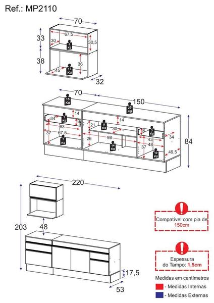 Imagem de Armário de Cozinha Compacta com Rodapé Veneza Multimóveis MP2110.891 Branco