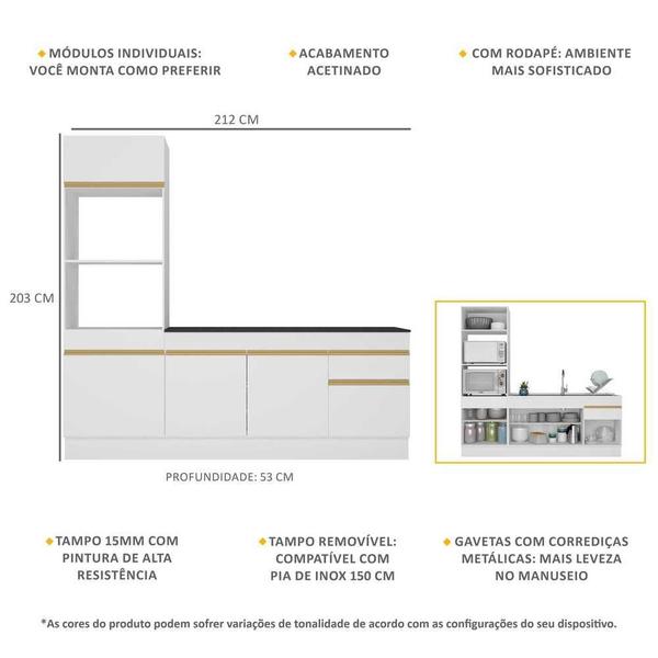 Imagem de Armário de Cozinha Compacta com Rodapé Veneza Multimóveis MP2113 Branca