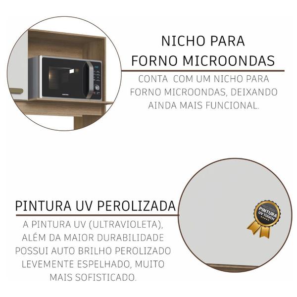 Imagem de Armário De Cozinha Compacta Fidelitá Malta 122cm 4 Portas 1 Gaveta Sem Tampo e Fundo Castani/Off-White