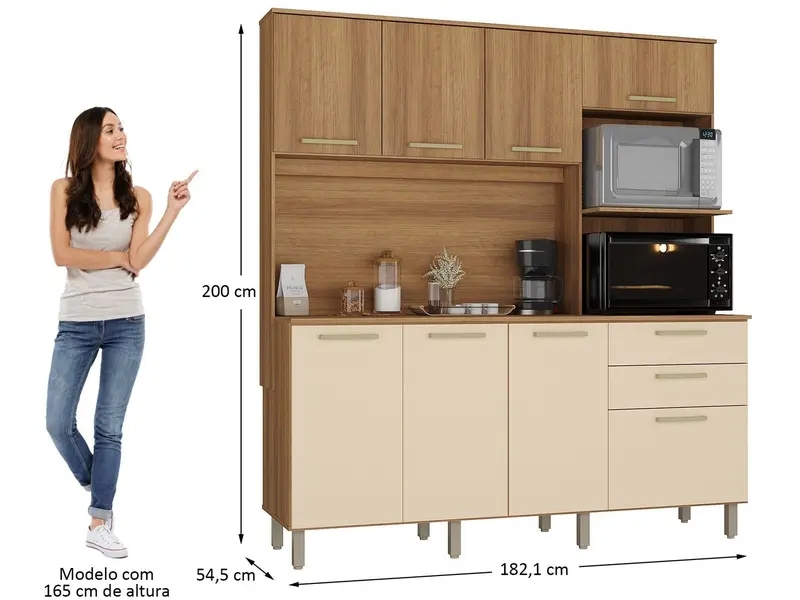 LUNA Armário de Cozinha Compacta Luciane Luna 8 Portas 2 Gavetas com