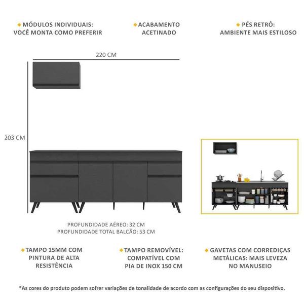 Imagem de Armário de Cozinha Compacta Veneza Multimóveis MP2074.895 Preto