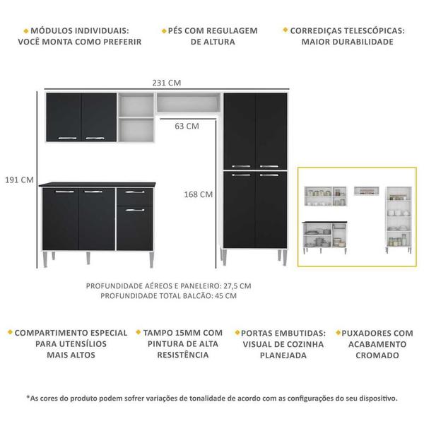 Imagem de Armário de Cozinha Compacta Xangai Multimóveis VM2840 Preto/Grafite