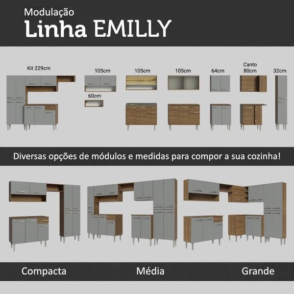 Imagem de Armário de Cozinha Completa 261cm Rustic/Cinza Emilly Madesa 02