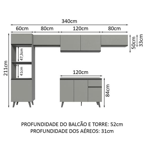 Imagem de Armário de Cozinha Completa 340cm Cinza Nice Madesa 01